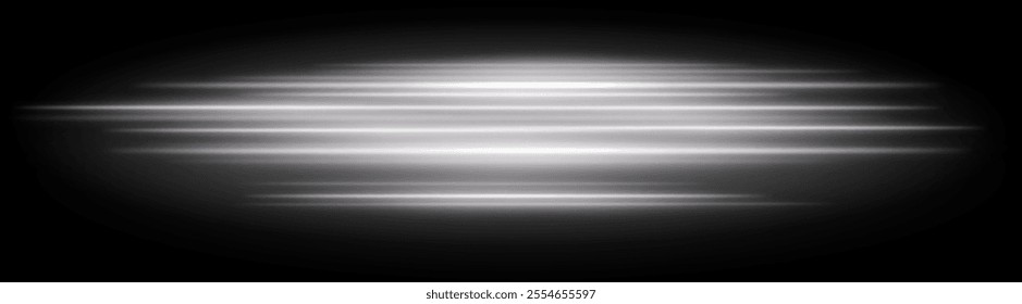 White motion blur icon. Dynamic horizontal streaks, glowing purple light, abstract motion effect, futuristic energy, speed visual, modern lighting decor, radiant design