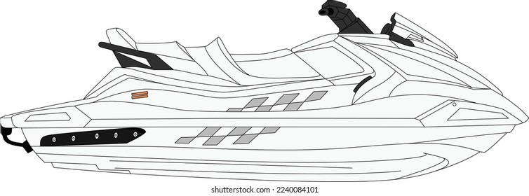 White Motor Boat Vector Line Art Illustration