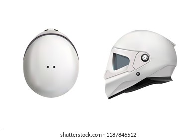 White motorbike classic helmet. Front, back and side view