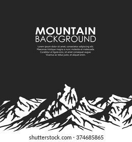White mountain range isolated on black background. Black and white huge mountains. Vector illustration with copy-space.
