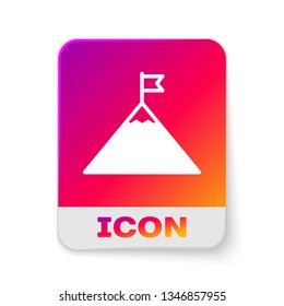 White Mountains and flag on top icon isolated on white background. Symbol of victory or success concept. Rectangle color button. Vector Illustration