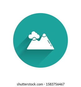 White Mountains icon isolated with long shadow. Symbol of victory or success concept. Green circle button. Vector Illustration
