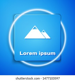 White Mountains icon isolated on blue background. Symbol of victory or success concept. Blue square button. Vector Illustration