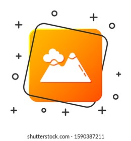 White Mountains icon isolated on white background. Symbol of victory or success concept. Orange square button. Vector Illustration