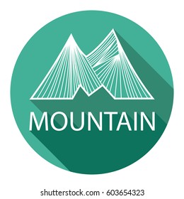white mountains icon with long shadow like M sign letter with line pattern on green background