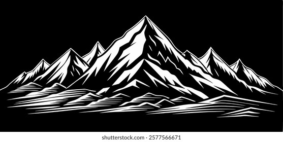 white mountains on black background