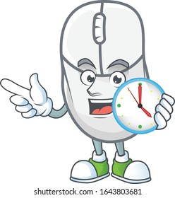 White mouse cartoon character style with a clock