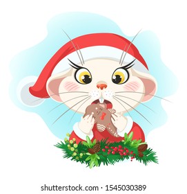 
Сhristmas white mouse eats gingerbread