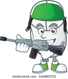 White mouse mascot design in an Army uniform with machine gun