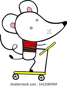 white mouse running with scooter 
