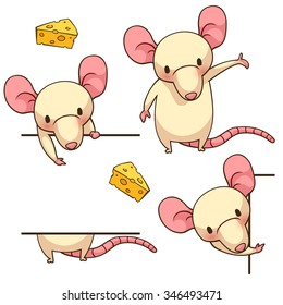 White mouse and sign board, vector art and illustration.