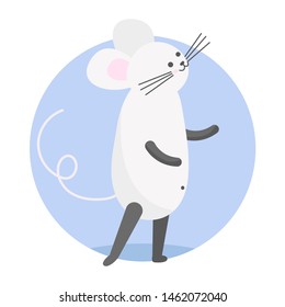 
White mouse symbol of 2020 new year. Vector illustration of a cute little mouse stretches.