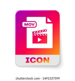 White MOV file document. Download mov button icon isolated on white background. MOV file symbol. Audio and video collection. Rectangle color button. Vector Illustration