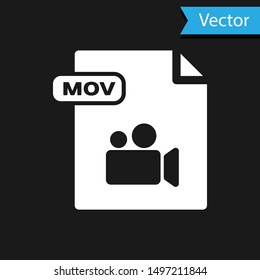 White MOV file document. Download mov button icon isolated on black background. MOV file symbol. Audio and video collection.  Vector Illustration