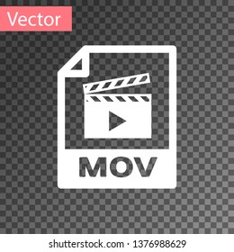 White MOV file document icon. Download mov button icon isolated on transparent background. MOV file symbol. Audio and video collection. Vector Illustration