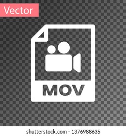 White MOV file document icon. Download mov button icon isolated on transparent background. MOV file symbol. Audio and video collection. Vector Illustration