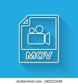 White MOV file document icon. Download mov button line icon isolated with long shadow. MOV file symbol. Audio and video collection. Vector Illustration