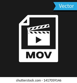 White MOV file document icon. Download mov button icon isolated on black background. MOV file symbol. Audio and video collection. Vector Illustration