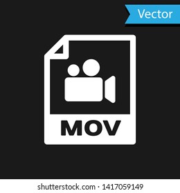 White MOV file document icon. Download mov button icon isolated on black background. MOV file symbol. Audio and video collection. Vector Illustration