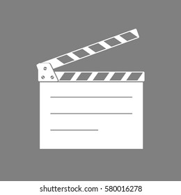 White movie clapper vector icon on grey background