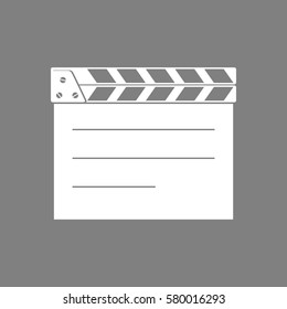 White movie clapper vector icon on grey background