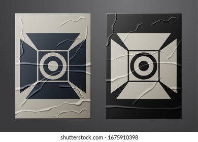 White Movie spotlight icon isolated on crumpled paper background. Light Effect. Scene, Studio, Show. Paper art style. Vector Illustration