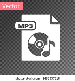 White MP3 file document. Download mp3 button icon isolated on transparent background. Mp3 music format sign. MP3 file symbol.  Vector Illustration