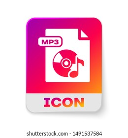 White MP3 file document. Download mp3 button icon isolated on white background. Mp3 music format sign. MP3 file symbol. Rectangle color button. Vector Illustration