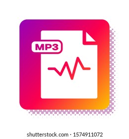 White MP3 file document. Download mp3 button icon isolated on white background. Mp3 music format sign. MP3 file symbol. Square color button. Vector Illustration