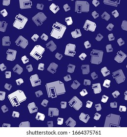 White MP3 file document. Download mp3 button icon isolated seamless pattern on blue background. Mp3 music format sign. MP3 file symbol.  Vector Illustration