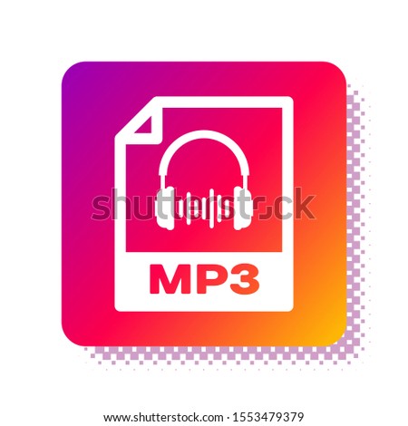 White MP3 file document. Download mp3 button icon isolated on white background. Mp3 music format sign. MP3 file symbol. Square color button. Vector Illustration
