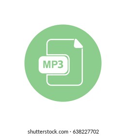 White MP3 icon vector. Green circle. Green button