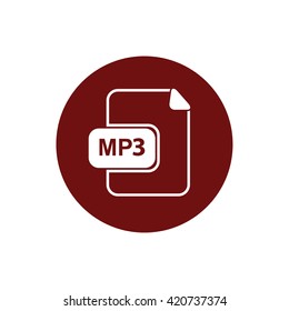White MP3 icon vector. Red circle. Red button
