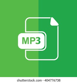 White MP3 vector icon. Green background