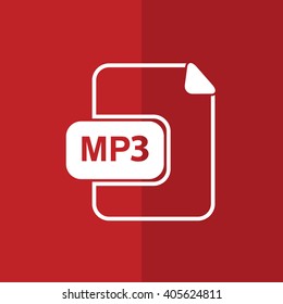 White MP3 vector icon. Red background