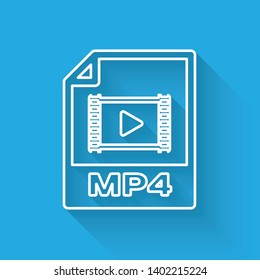 White MP4 file document icon. Download mp4 button line icon isolated with long shadow. MP4 file symbol. Vector Illustration