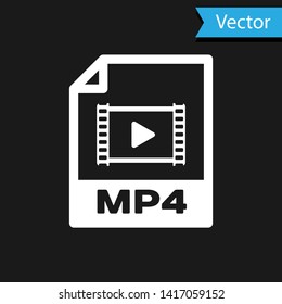 White MP4 file document icon. Download mp4 button icon isolated on black background. MP4 file symbol. Vector Illustration
