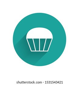 White Muffin icon isolated with long shadow. Green circle button. Vector Illustration