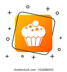 White Muffin icon isolated on white background. Orange square button. Vector Illustration