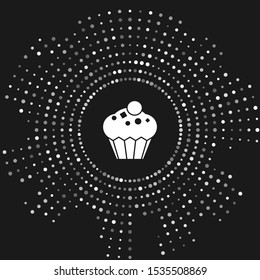 White Muffin icon isolated on grey background. Abstract circle random dots. Vector Illustration