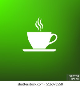 White mug of coffee on a green background. Silhouette. For your design.