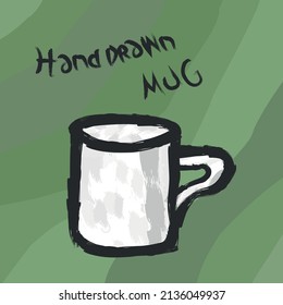 white mug drink hand drawn art green background