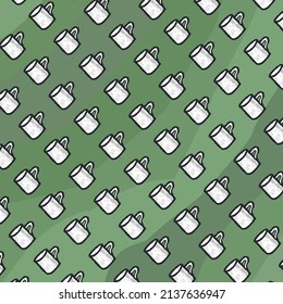patrón de bebida de mugre blanca fondo verde dibujado a mano