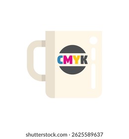 White mug featuring a cmyk color model design, perfect for representing printing and graphic design concepts