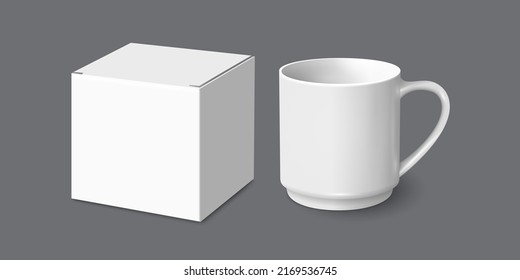 White mug and gift box Mockup Vector Template