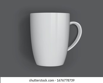 white mug isolated on dark background top view vector mock up