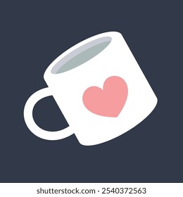 white mug with love sign in flat vector design.