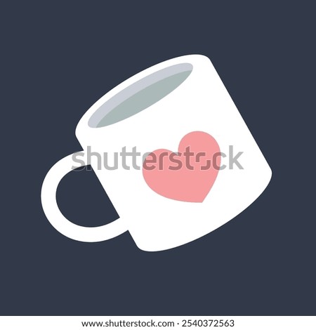 white mug with love sign in flat vector design.
