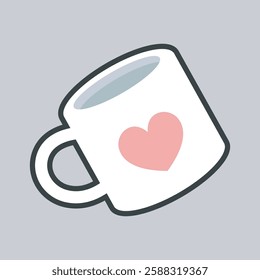 white mug with love sign with outline flat vector design.