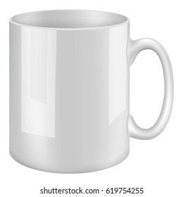 White mug mockup. Realistic illustration of white mug vector mockup for web